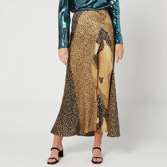 RIXO London Leopard Print Silk Slip Skirt - Picture 2 of 16